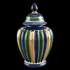 Vaso coste con coperchio h28 in ceramica colorato Blu Verde e dettagli Oro