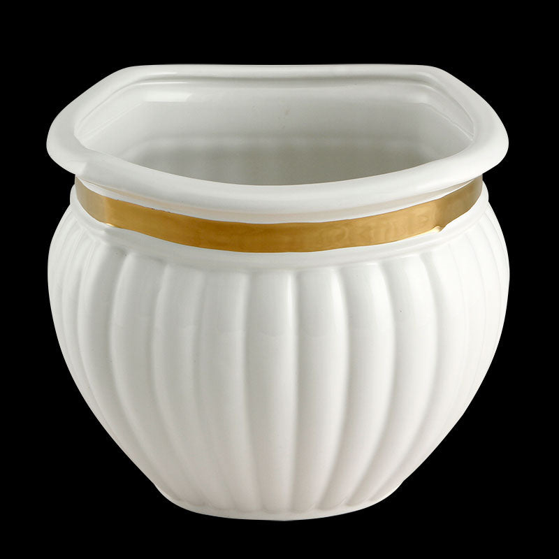 Centrotavola Cachepot 23xh19 in ceramica colore Bianco con dettagli oro