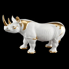 Rinoceronte h29 in ceramica colore Bianco Oro