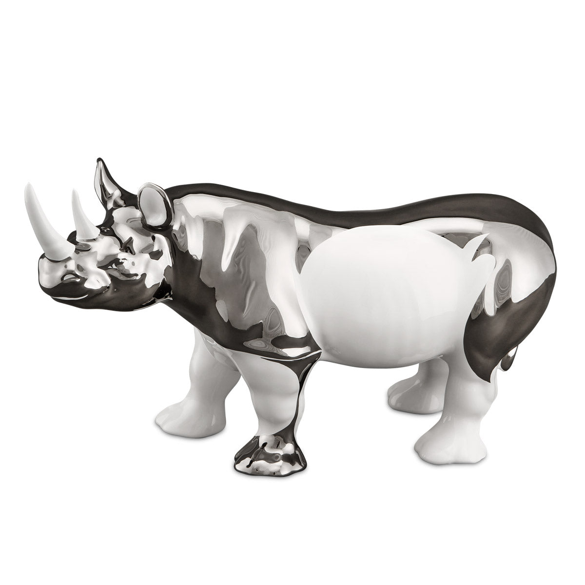 Rinoceronte h22 in ceramica colore Bianco Platino