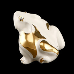 Rospo h16 in ceramica colore Bianco con dettagli Oro cristalli Swa