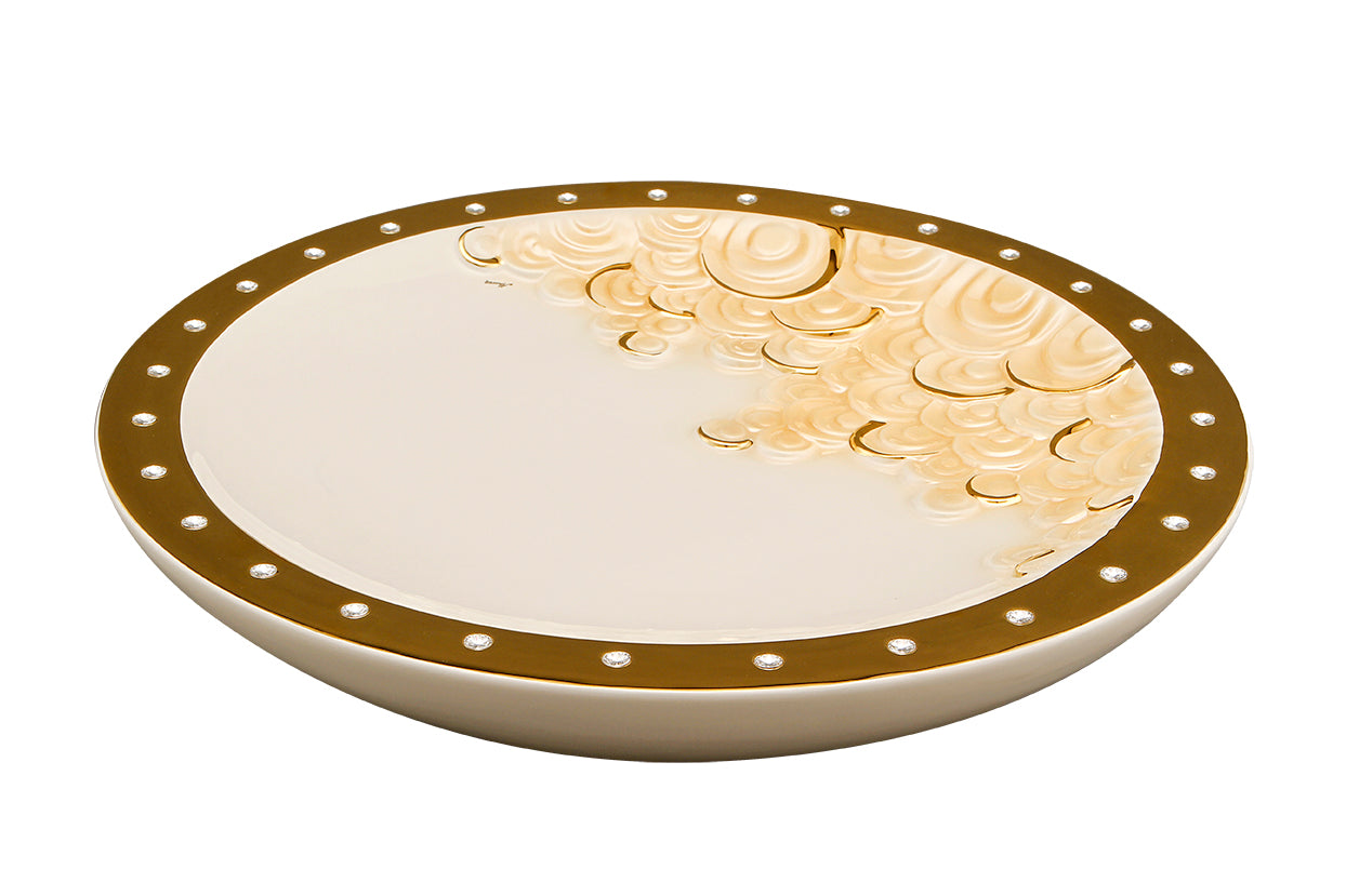 Centrotavola Tondo Milky 43x43 in ceramica colore Avorio Oro salmone