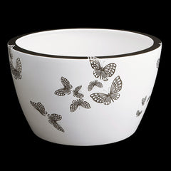 Centrotavola Cachepot Ovale 48x31 in ceramica colore Bianco con disegni Farfalla Platino
