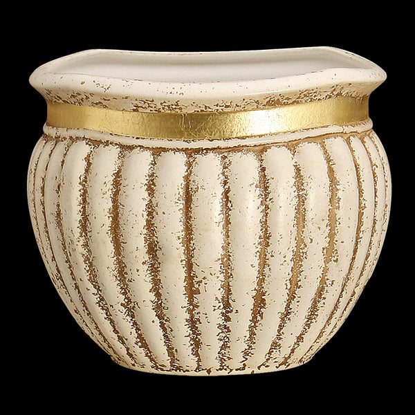Centrotavola Vaso Coste quadro h23 in ceramica colorato Pietra Opaca con dettagli Foglia Oro