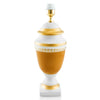 Lampada Arcade S h38 in ceramica colore Bianco Opaco e Cognac e dettagli Oro con disegni Foglia applicati