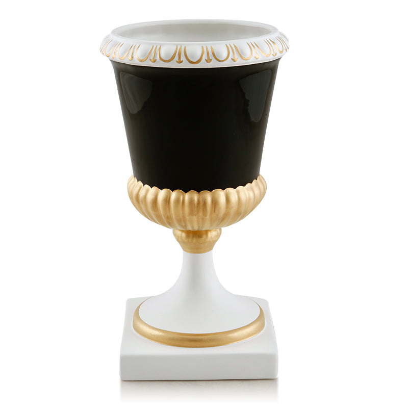 Vaso coppa Vinci h34 in ceramica colore Bianco Opaco e Nero e dettagli Oro