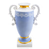 Vaso h43 in ceramica colore Bianco e Azzurro, dettagli Oro e disegni applicati