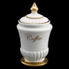 Scatola Barattolo Caffè h22 in ceramica colore Bianco Oro, catena e disegno