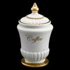Scatola Barattolo Caffè h22 in ceramica colore Bianco Oro, catena e disegno