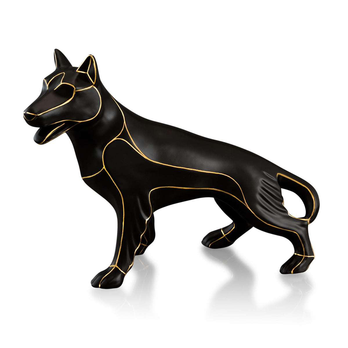 Statua cane in ceramica pastore tedesco nero oro