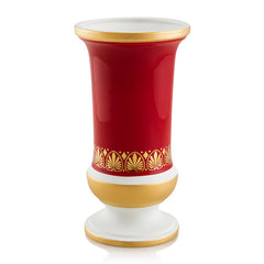 Vaso Michela h31 in ceramica colore Bianco Opaco e Rosso Lucido, dettagli Oro e disegni applicati