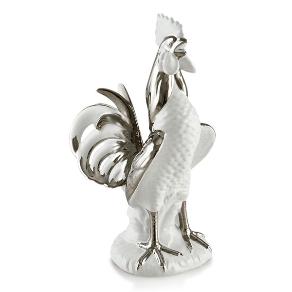 Gallo h33 che canta in ceramica colore Bianco Platino