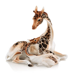 Giraffa con Cucciolo accovacciata 41x36 in ceramica Colorato