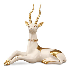 Impala maschio h17 stilizzato in ceramica colore Avorio Oro con cristalli Swa e catena