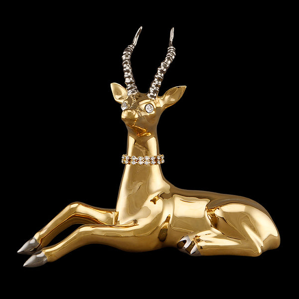 Impala maschio h17 stilizzato in ceramica Colorato Oro Platino con cristalli Swa e catena