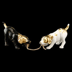 Cane Dalmata coppia h17 in ceramica colore Avorio Nero Oro con cristalli Swa e catena